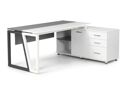 Designer Schreibtisch BÃ¼rotisch mit Shcrank Stauraum Holztisch WeiÃ Grau