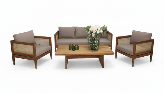 Designer Stilvoller Sofa Set 3+1+1 Sitzer Holz Couchtisch GartenmÃ¶bel Komplett
