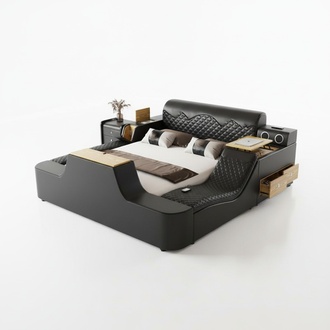 Doppel Luxus Leder Bett Massage Polster Betten Moderne Hotel bluetooth