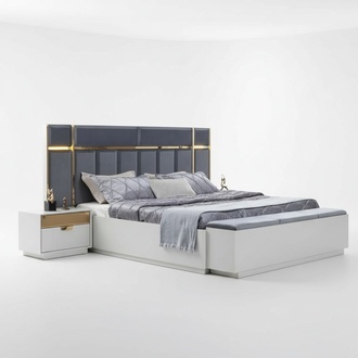 Doppelbett Nachttische Blau WeiÃ Edelstahl Luxus Schlafzimmer MÃ¶bel 3tlg