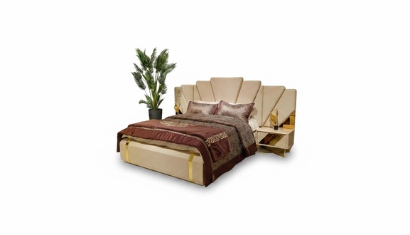 Doppelbett Nachttische Verspiegelt Beige Gold Komplett Schlafzimmer 3tlg