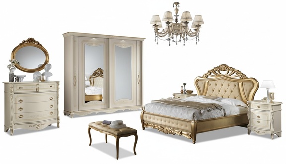 Doppelbett Schlafzimmer MÃ¶bel Schrank Nachttisch mit Schubladen Kommode 5tlg.