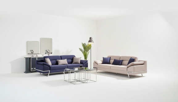 Dreisitzer Garnitur Sofagarnitur 33 Sitzer Stoff Luxus Blau Set GArnituren