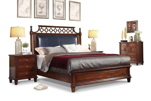 Echtholz Bett Leder 3tlg. Set Kommode Schlafzimmer GrÃ¼nderzeit Garnitur Gruppe