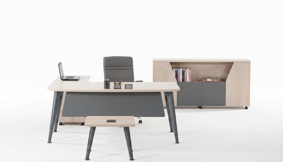 EckbÃ¼rotisch Arbeitstisch KomplettbÃ¼ro BÃ¼romÃ¶bel 3tlg Holz Set Grau