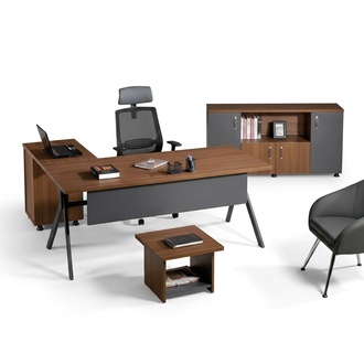 EckbÃ¼rotisch Arbeitstisch KomplettbÃ¼ro BÃ¼romÃ¶bel 3tlg Holz Set Grau