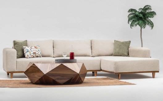 Eckgarnitur Ecksofa L form Stoffsofa Polstersofa Couch Sofa Beige1