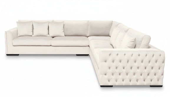 Ecksofa Creme Eckgarnitur Polster Samt Stoff MÃ¶bel Design Wohnlandschaft Couch