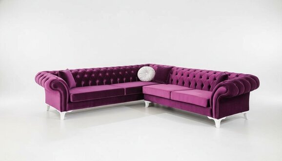 Ecksofa Ledersofa Sofa Polster Eck Couch Garnitur Sitz Design Pink