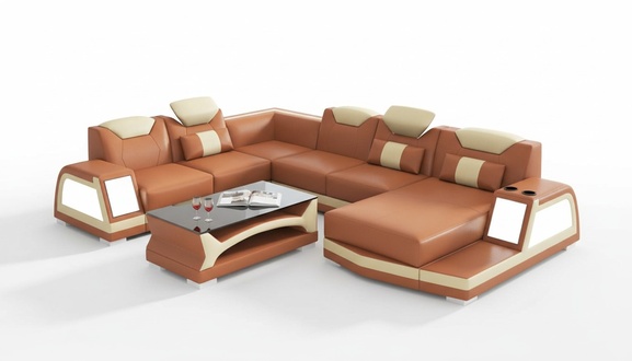 Ecksofa Modern Wohnlandschaft Sofa U Form GroÃ Ledersofa Braun Sofas