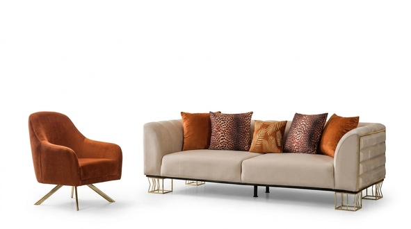 Edelstahl Wohnzimmer Sofagarnitur 3+1 Sitzer Polster Sessel Luxus Sofa