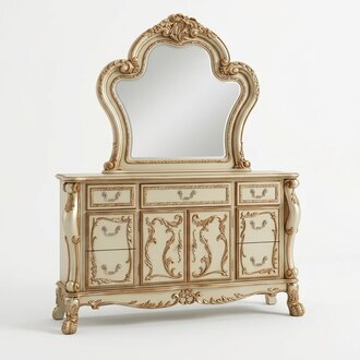 Edle Kommode Buffet Kommoden Schrank + Spiegel Klassisch Barock Rokoko