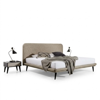 Edle Schlafzimmer MÃ¶bel Braunes Textil Bett Designer 2x Nachttische