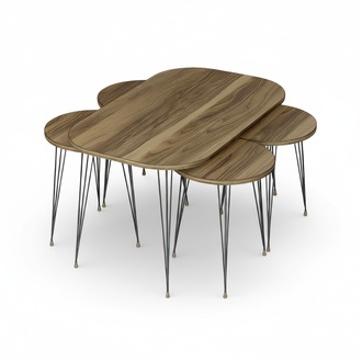 Eleganter brauner Holz-Couchtisch mit Beistelltischen im modernen Stil