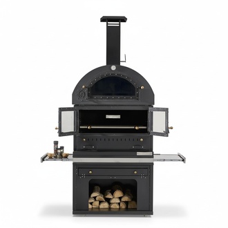 Eleganter Grillkamin aus Edelstahl in Schwarz fÃ¼r Garten und Terrasse