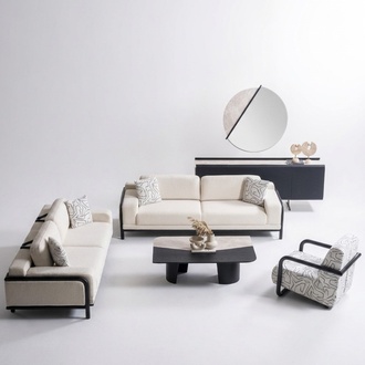 Elegantes 6-teiliges Wohnzimmer Set aus Holz in Beige mit modernem