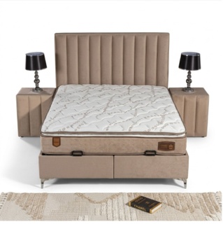 Elegantes Beiges Bett mit Matratze aus Textil und Edelstahl
