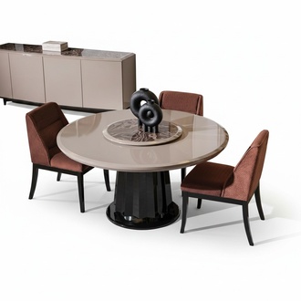 Elegantes Beiges Esszimmer Set aus Holz und Textil mit modernem Design