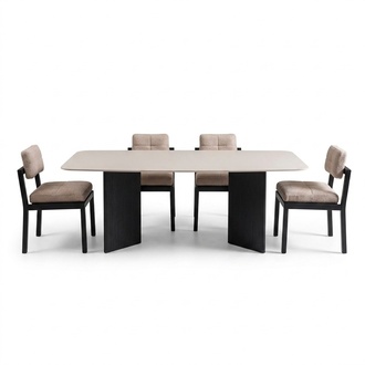 Elegantes Beiges Esszimmer Set aus Holz mit 4 StÃ¼hlen und Esstisch