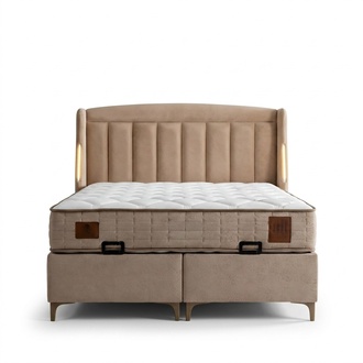 Elegantes braunes Bett mit Matratze aus Textil und Holz