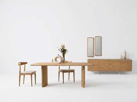 Elegantes braunes Esstisch-Set aus Holz mit 6 StÃ¼hlen Sideboard