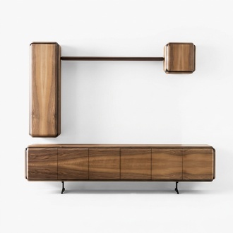 Elegantes braunes Wohnzimmer Set aus Holz mit WandschrÃ¤nken, Regal