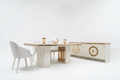 Elegantes Esszimmer Set in Beige mit Holz Tisch und StÃ¼hlen