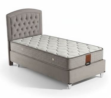 Elegantes graues Bett mit Matratze aus Textil und Edelstahl