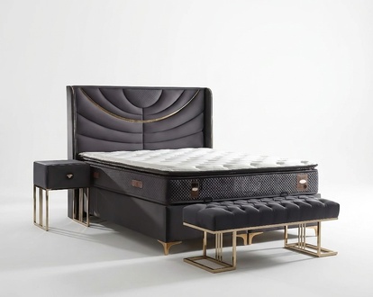Elegantes graues Bett mit Matratze aus Textil und Holz