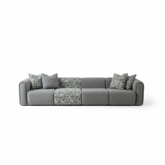 Elegantes graues Stoffsofa mit Holzrahmen fÃ¼r modernes Wohnzimmer