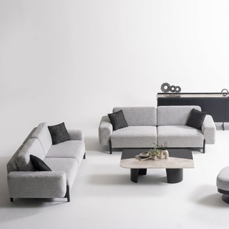 Elegantes graues Wohnzimmer Set aus Textil und Holz