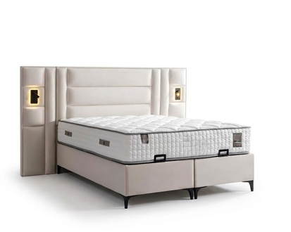 Elegantes weiÃes Bett mit Matratze aus Textil und Holz
