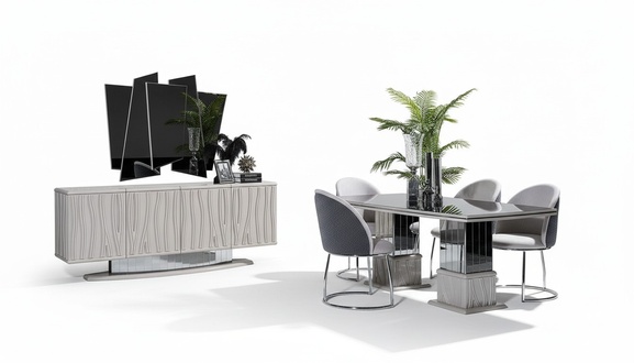 Elegantes weiÃes Esszimmer Set aus Holz mit Spiegel und Sideboard