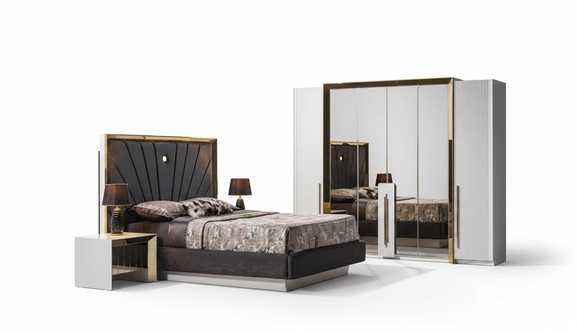 Elegantes weiÃes Holz-MÃ¶belset fÃ¼r Schlafzimmer mit Bett, Nachttischen