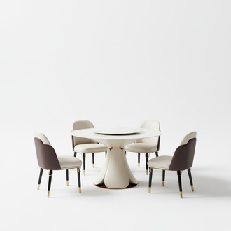 Esstisch 6x StÃ¼hle Esszimmer Leder Tisch Stuhl Rund Modern Design MÃ¶bel