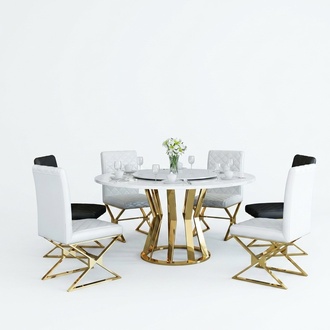Esszimmer Garnitur Moderner Esstisch + 6 LehnstÃ¼hle Metall Leder Set