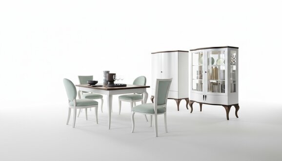 Esszimmer Garnitur Set Klassische Tisch 4x StÃ¼hle Vitrine Kommode 7tlg