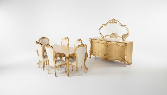 Esszimmer Garnitur Set Tisch 6x StÃ¼hle Anrichte Spiegel Essgruppe 9tlg
