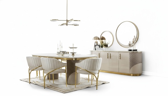 Esszimmer Set 10tlg. Garnitur Luxus Tisch 6x Stuhl Anrichte Spiegel Möbel Holz