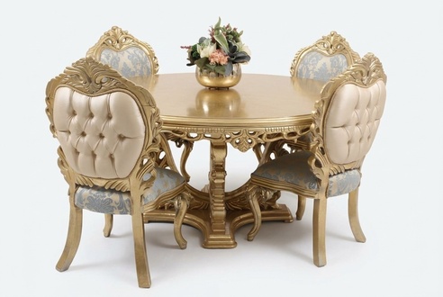 Esszimmer set 4 StÃ¼hle Set Esszimmer Designer Holz Stuhl Garnitur Rund Tisch