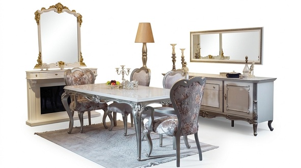 Esszimmer Set 7tlg. Esstisch 4x StÃ¼hle Kommode Spiegel Gruppe Garnitur WeiÃ