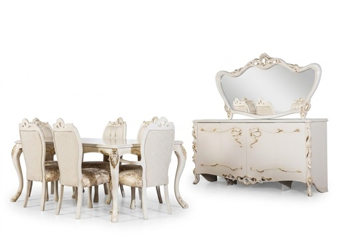 Esszimmer Set 9tlg. Luxus Garnitur Tisch 6x StÃ¼hle Anrichte Spiegel Neu MÃ¶bel