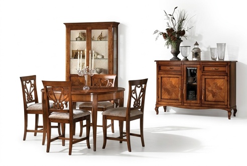 Esszimmer-Set 4x StÃ¼hle 4x Vitrine Gruppe Esszimmer-Set Vitrine Kommode
