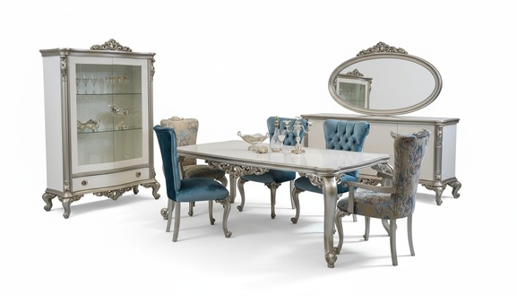 Esszimmer Set Garnitur Vitrine Tisch 6x Stuhl Kommode Spiegel Art dÃ©co 10tlg