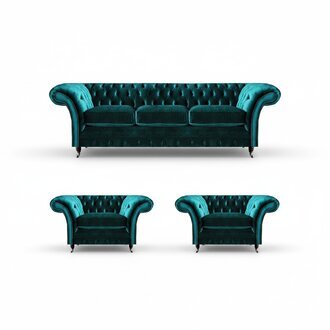 Exklusive Chesterfield GrÃ¼ne Couchen 2x Edle Polstersessel 3-Sitzer 3tlg