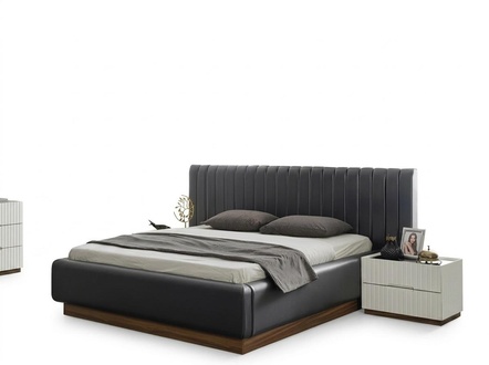Exklusive Grau-Weiße Schlafzimmer Garnitur Polsterbett 2x Nachttische