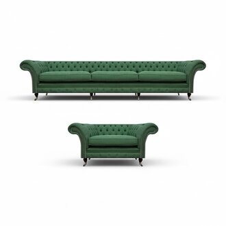 Exklusive GrÃ¼ne Chesterfield Garnitur Komplettes Set Sessel 3-Sitzer