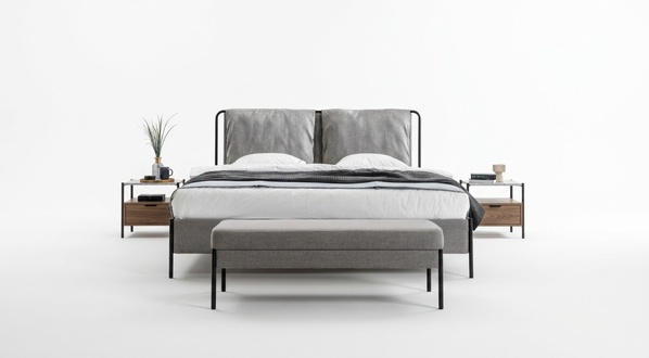 Exklusives Schlafzimmer Doppelbett Metallgestell Bank Luxus MÃ¶bel