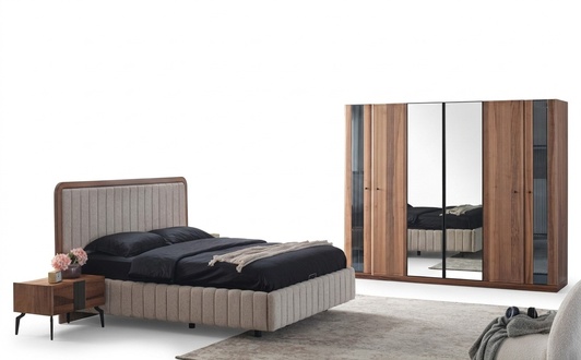 Exklusives Schlafzimmer Set Bett 2x Nachttische und Kleiderschrank 4tlg.
