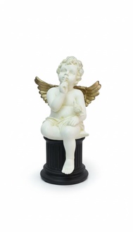Figur Engel auf Säule 23,50cm Skulptur Weiß Design Accessoire Dekoration